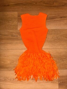 Women Orange Feather Flounce Dress